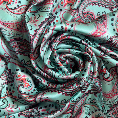 100% Silk Wild Rag Classic Paisley in Turquoise by Double B Wild Rags