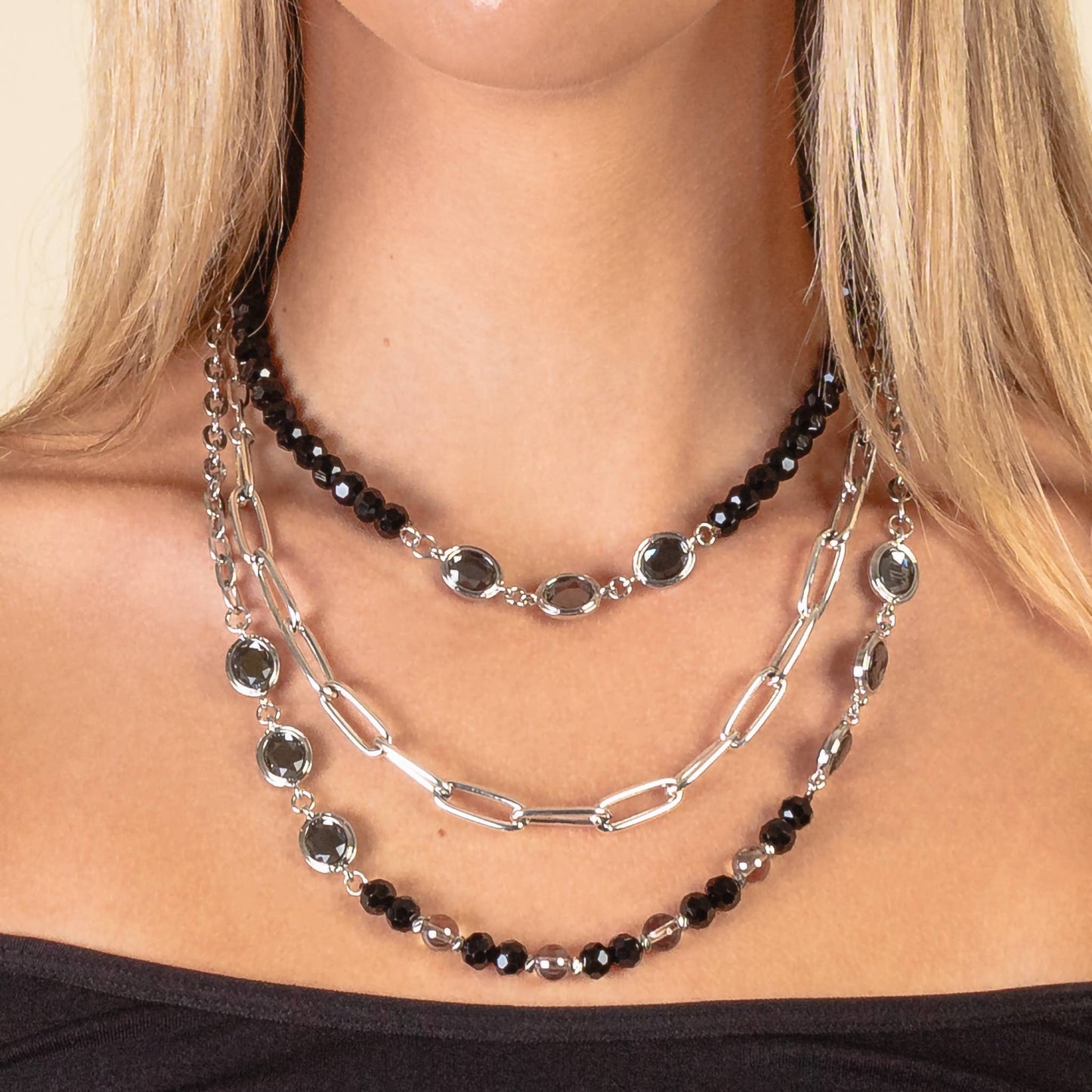 Black Layered Crystal Necklace
