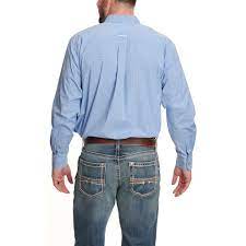 Ariat Men's Pro Series Mekhi Cornflower Blue and White Plaid Stretch Long Sleeve Western Shirt