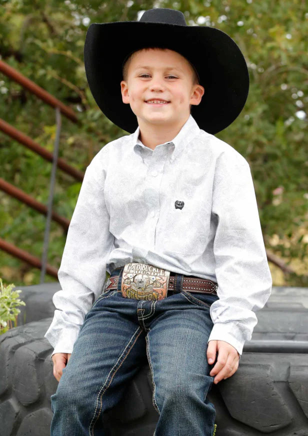Boy's Cinch Toddler/Boy White Printed Long Sleeve Shirt