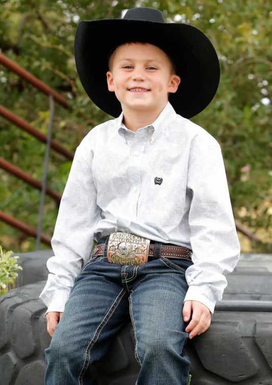Boy's Cinch Toddler/Boy White Printed Long Sleeve Shirt