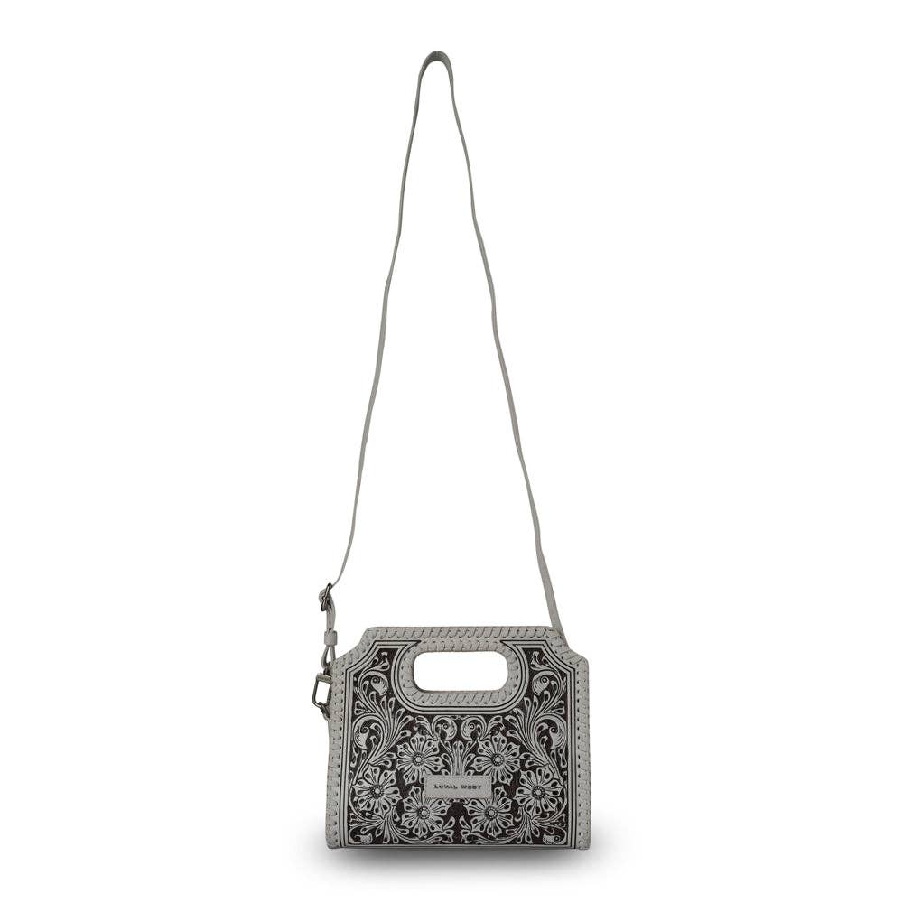 Hand Tooled Alma Medium Handbag - Ivory Dust