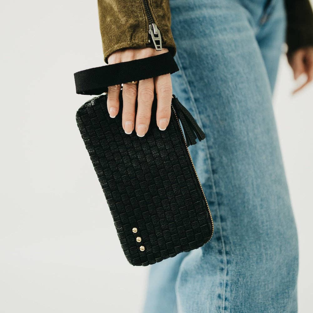 Emma Woven Clutch Wristlet - Black