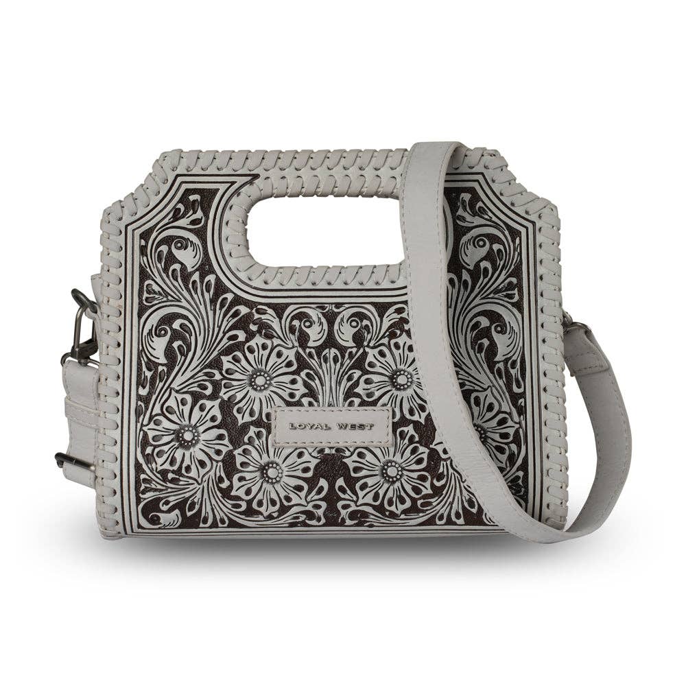 Hand Tooled Alma Medium Handbag - Ivory Dust