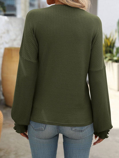 Women’s Ribbed Knit Crewneck - Army Green