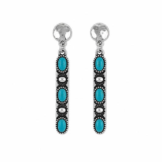 Antique Silver Turquoise Bar Drop Earrings