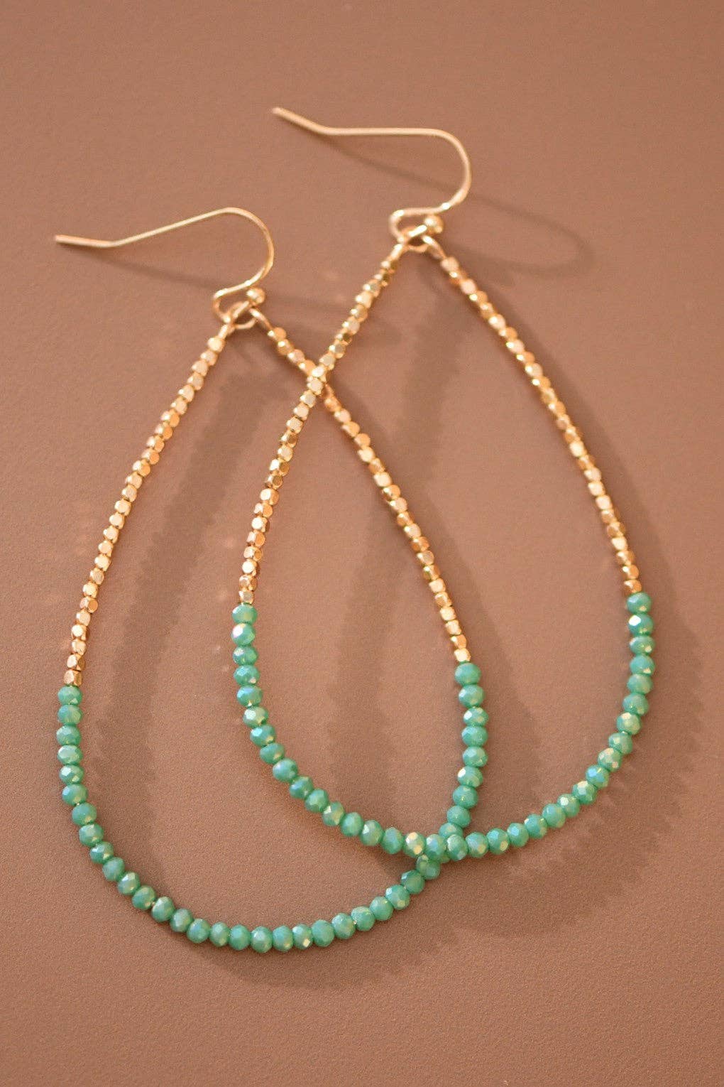 Gold Beaded Hollow Drop Earrings with Glass Beads