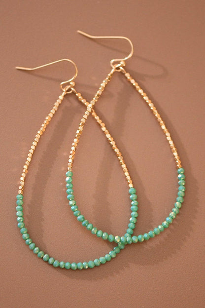 Gold Beaded Hollow Drop Earrings with Glass Beads