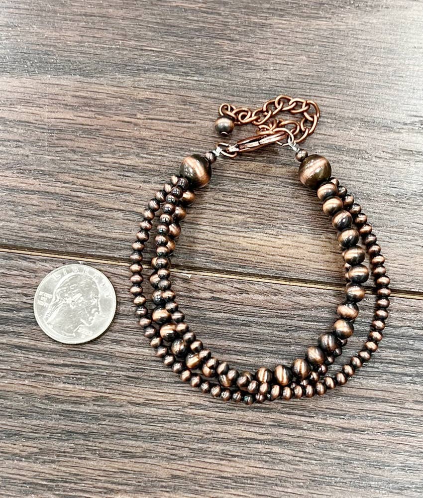 Copper Western Bead Strand Adjustable Bracelet