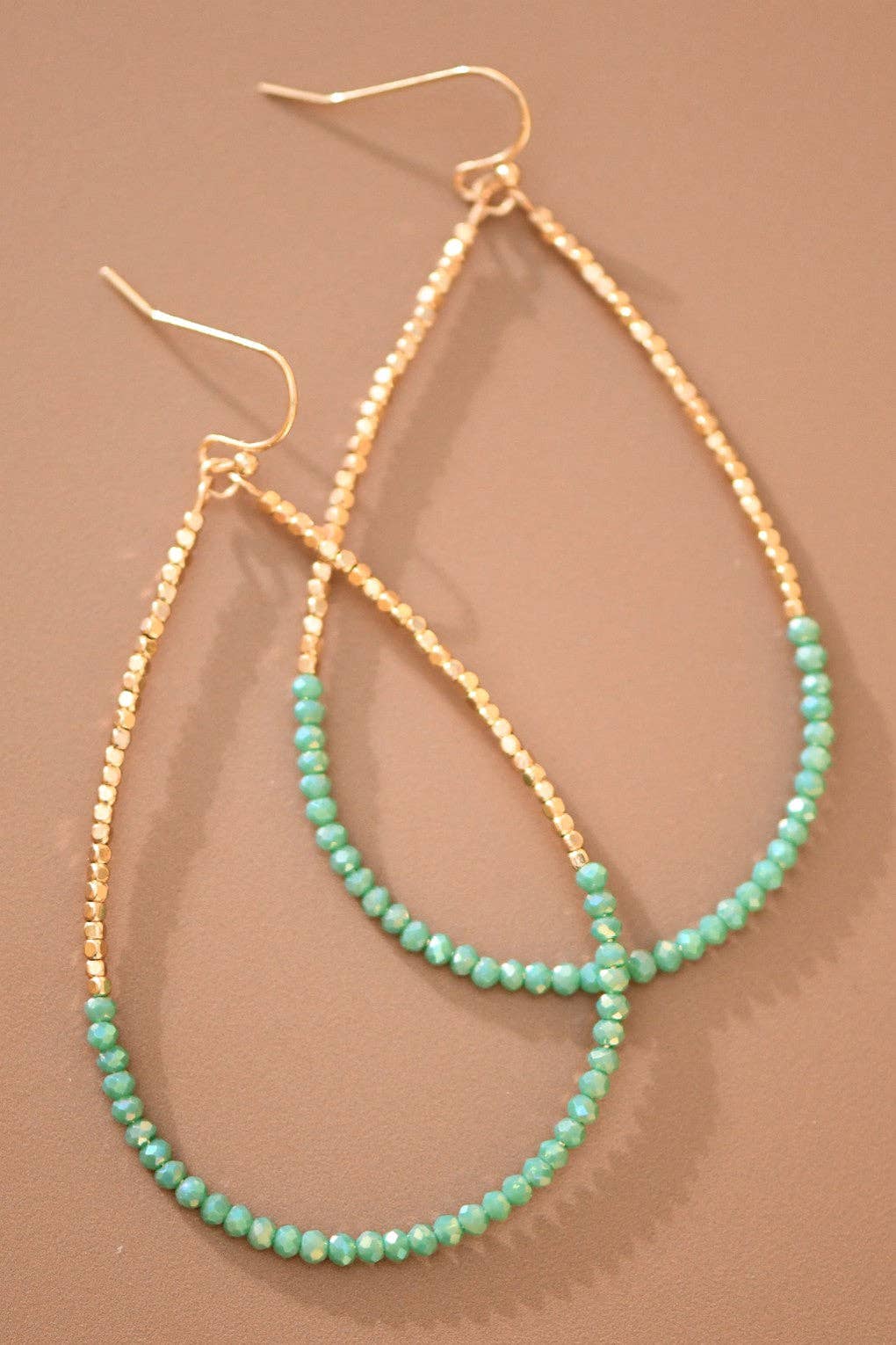 Gold Beaded Hollow Drop Earrings with Glass Beads