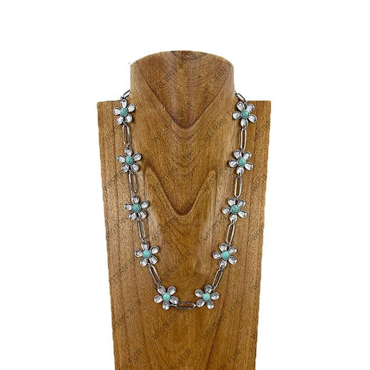 Blue Turquoise Stone Flower Chain Necklace