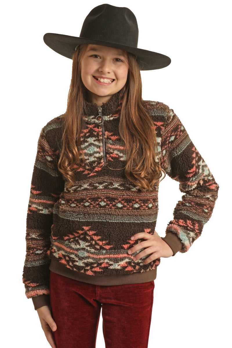 Girl's Rock & Roll Indigo Southwest Sherpa 1/4 Zip Pullover