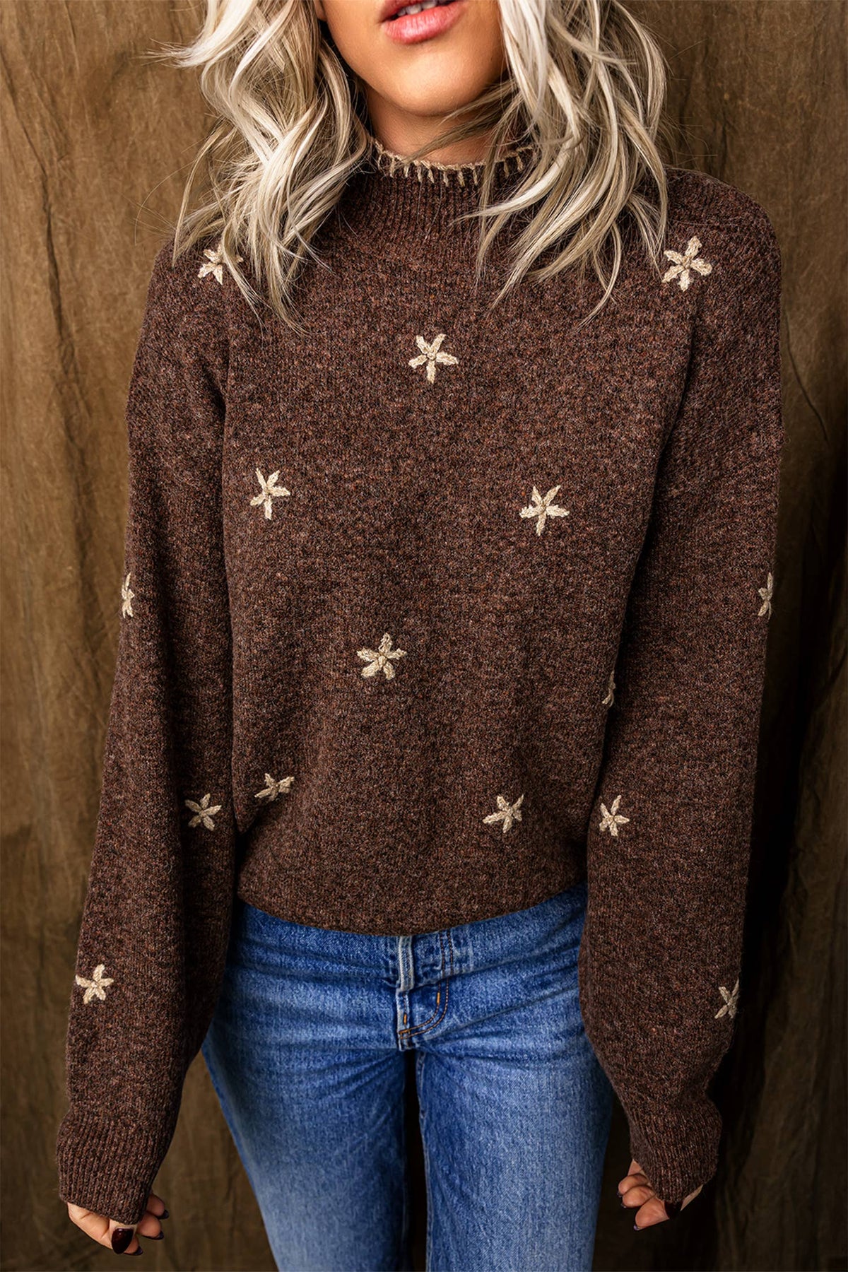 Women's Floral Print Mock Neck Sweater