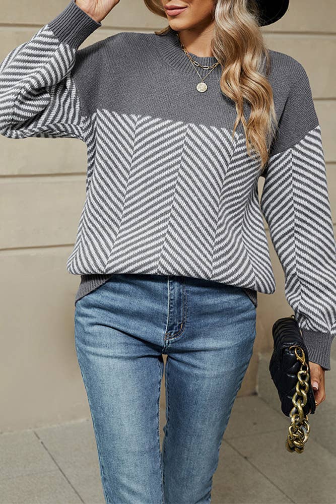 Women's Colorblock Knitting Sweater - Gray