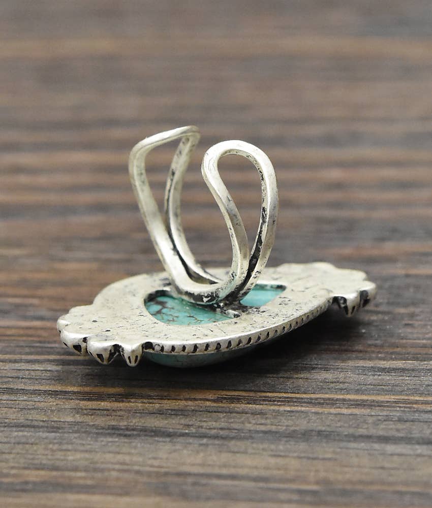 Big 1.5" Western Turquoise Adjustable Ring