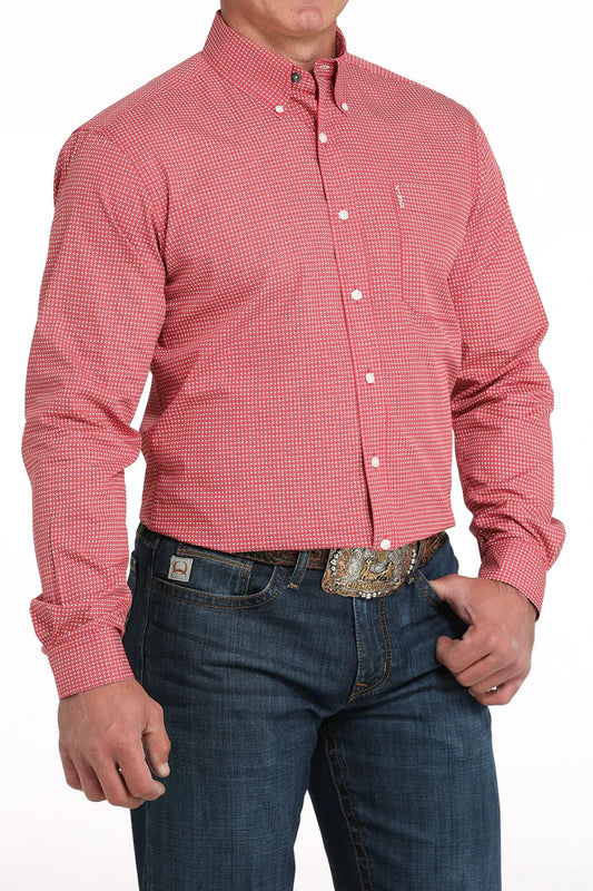 Men's Cinch Red Printed Modern Long Sleeve Shirt