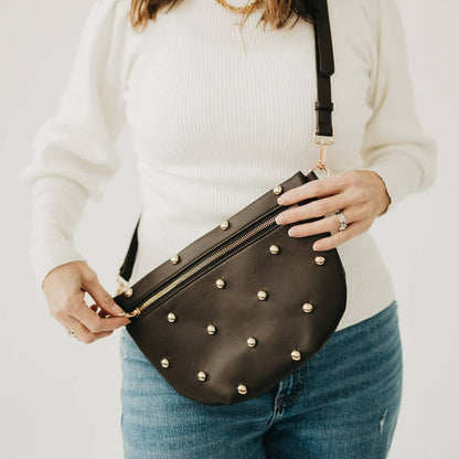 Westlyn Chic Gold Studded Bum Bag - Chocolate