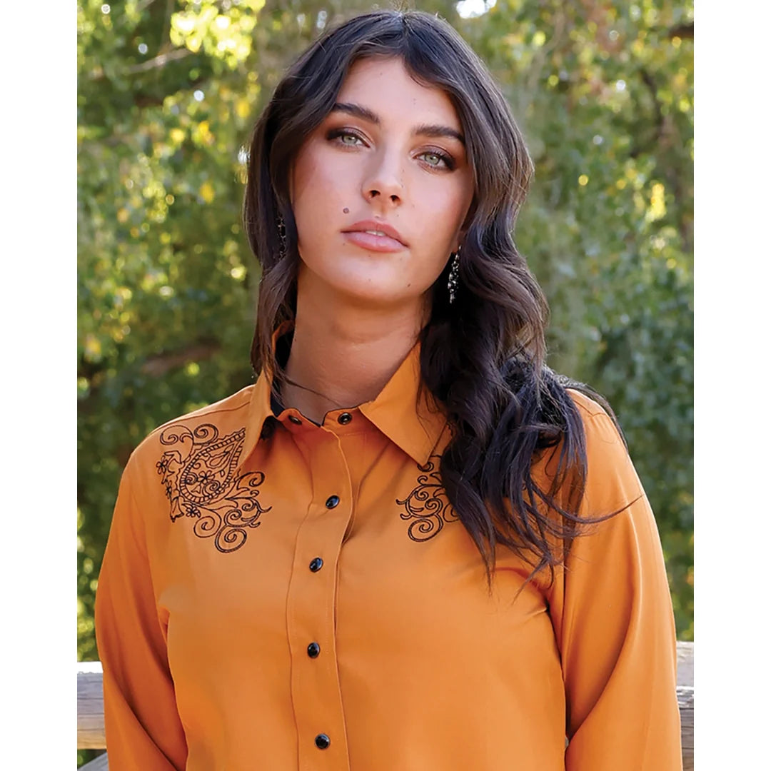 Women's Cruel Denim Copper Western Embroidery Snap Shirt