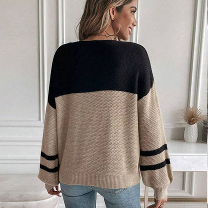 Women's Black and Tan Color Blocked Sweater