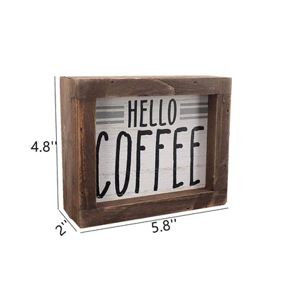 Hello Coffee Barn Wood Small Box Sign Kitchen Decor