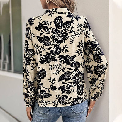 Women's Vintage Printed Blouse - Navy Blue