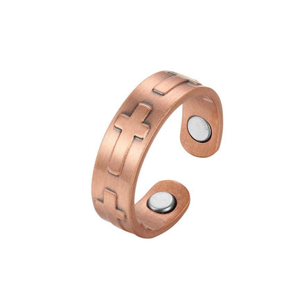 Cross Copper Design with Magnets Ring