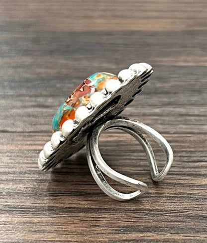 1.7" Gemstone Brass Adjustable Ring