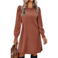 Soft cozy puff shoulder ribbed long sleeve knit dress