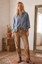 Women's Ruffle Hem Denim Shirt