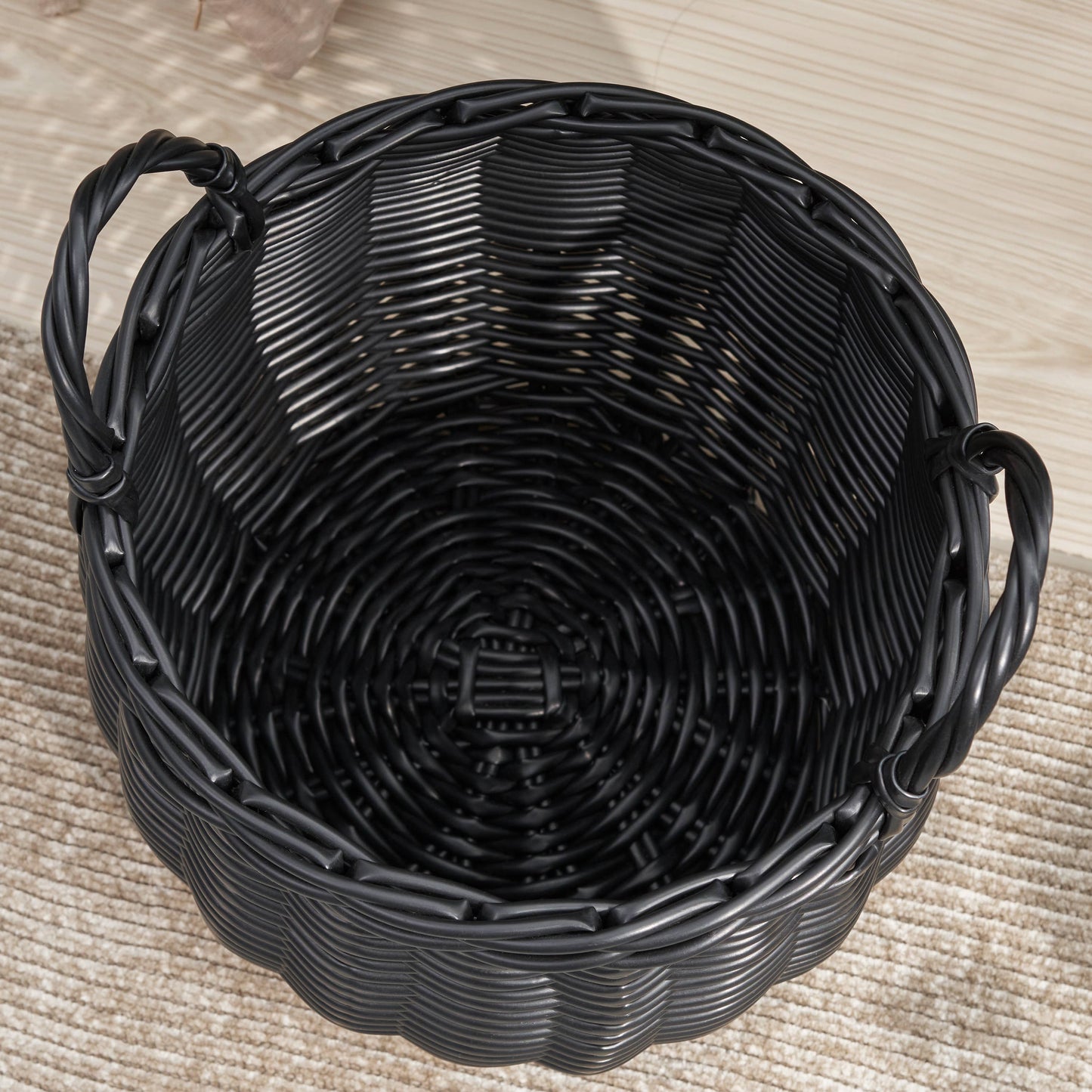 Lucius Round Resin Woven Wicker Basket with Handles
