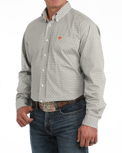 Men's Cinch Diamond Print Button-Up Shirt - Orange and White