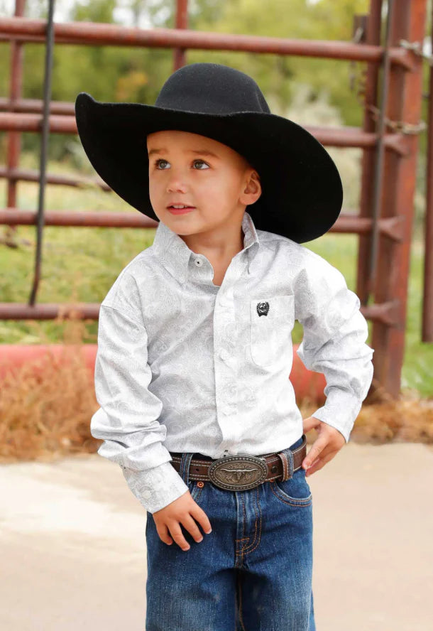 Boy's Cinch Toddler/Boy White Printed Long Sleeve Shirt