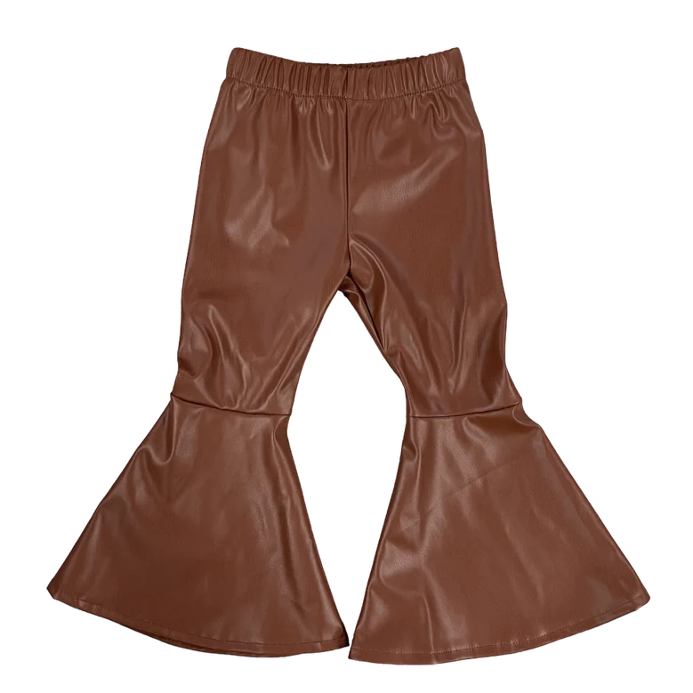 Girl's Shea Baby Brown Faux Leather Bell Pants
