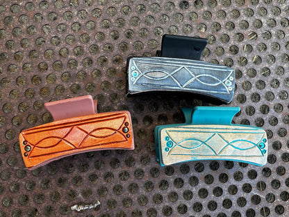 The Rodeo Rose Hand Tooled Leather Hair Clips