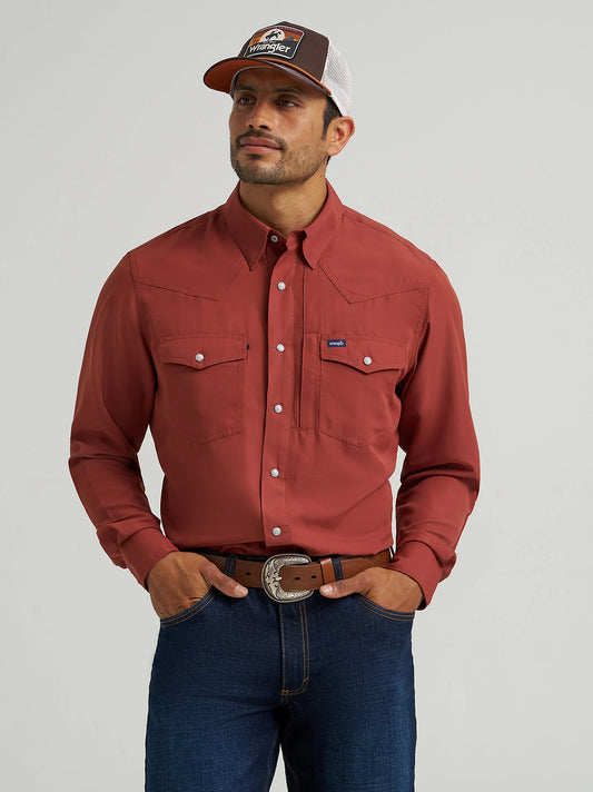 Men's Wrangler Performance Snap Long Sleeve Shirt - Henna