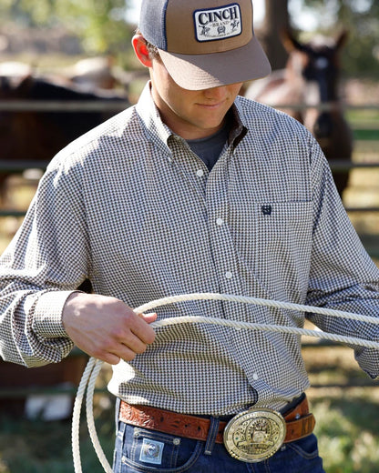 Men's Cinch Brown & White Print Button Up Shirt