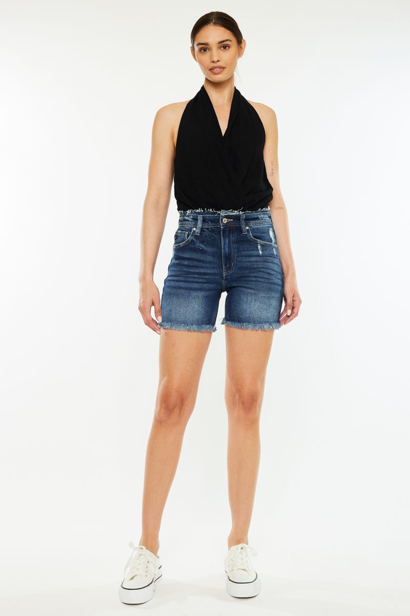 Women's Kancan HIGH RISE SHORTS WITH WAISTBAND FRAY DETAIL