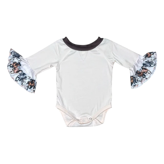 Girl's Shea Baby Running Horses L/S Bell Sleeve Onesie