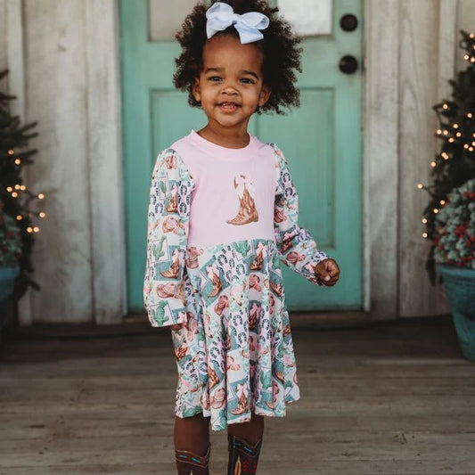 Girl's Shea Baby Pink & Green Camo Dress