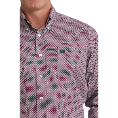 Men's Cinch Long Sleeve Purple Printed Button Down Shirt
