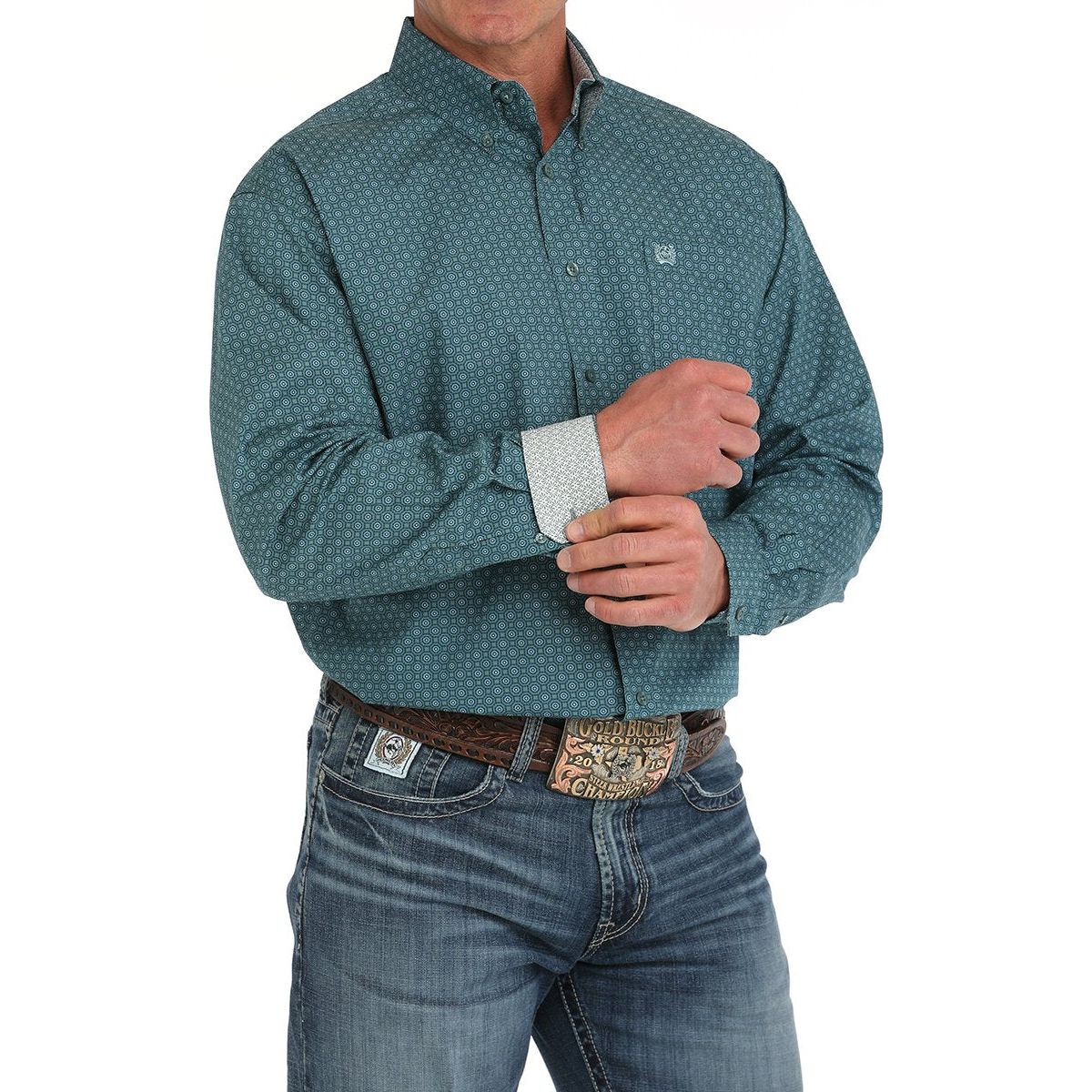Men's Cinch Medallion Print Button-Down Western Shirt - Teal