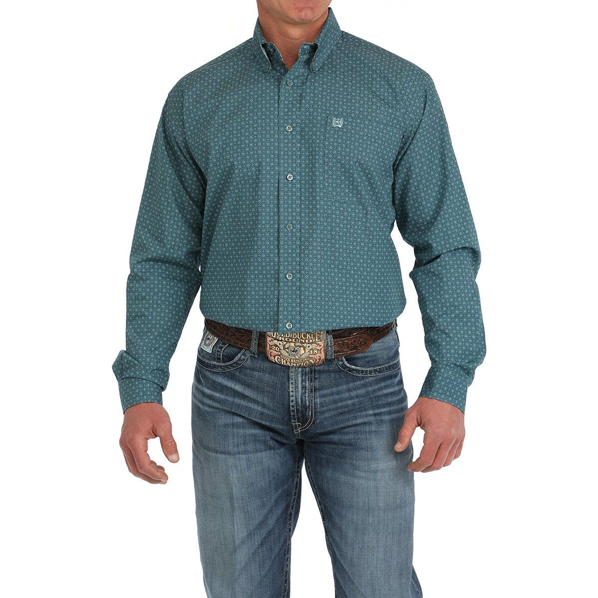 Men's Cinch Medallion Print Button-Down Western Shirt - Teal