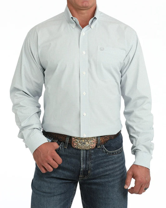 Men's Cinch Light Blue Plaid Button Up Shirt