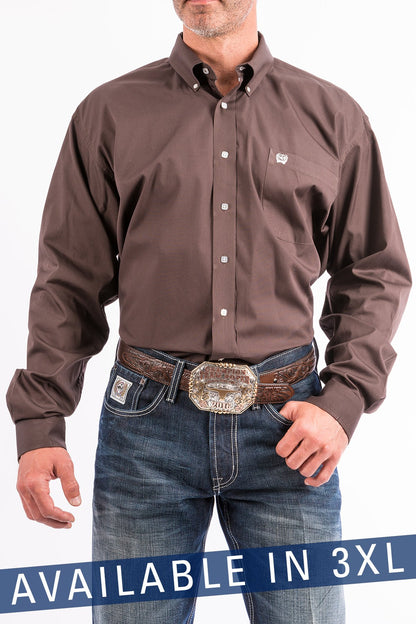 Men's Cinch Solid Brown Button-Down Western Shirt
