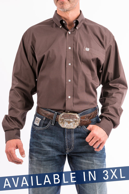 Men's Cinch Solid Brown Button-Down Western Shirt