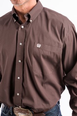 Men's Cinch Solid Brown Button-Down Western Shirt