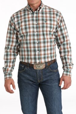Men's Cinch Plaid Print Button-Down Western Shirt - White
