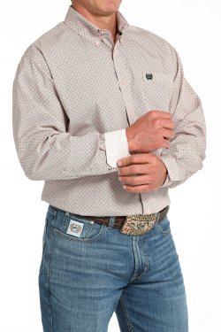 Men's Cinch Basketweave Print Button-Down Western Shirt - Pink