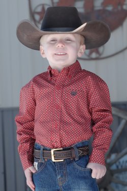 Boy's Match Dad Geometric Print Button-Down Western Shirt - Red