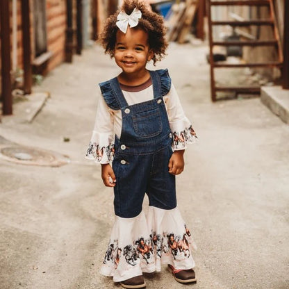 Girl's Shea Baby Running Horses Denim Overalls